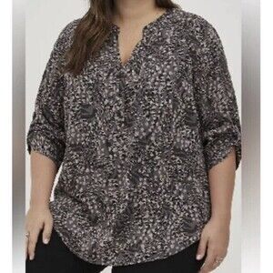 Torrid Harper Top Zebra Print Gray Pink V-Neck 3/4 Sleeve Plus Size Large​​​​​